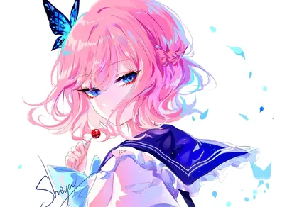 Фотка аниме девочки с розовыми волосами