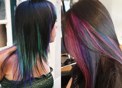Фото с цветными прядями на волосах