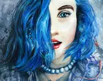 Картинка девушки с голубыми волосами
